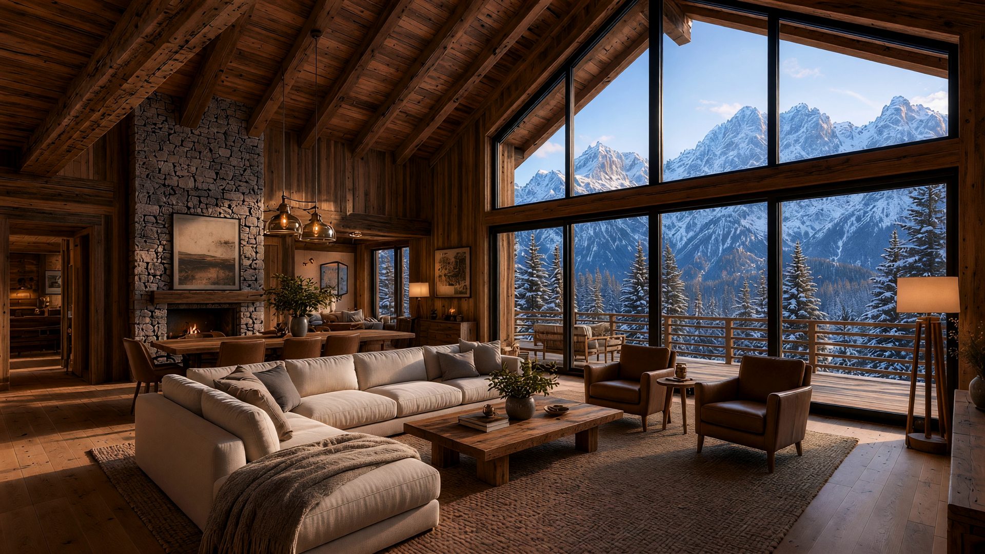 Wohnraum des Chalets während der Farbkorrektur